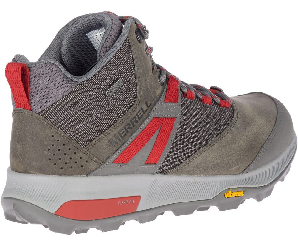 Kozaki Merrell Męskie Szare/Czerwone - Zion Mid Waterproof - 413572-RPF